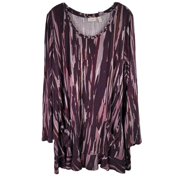 LOGO by Lori Goldstein Women's 3X Purple Striped Long Sleeve Scoop Neck Knit Top - Picture 2 of 9